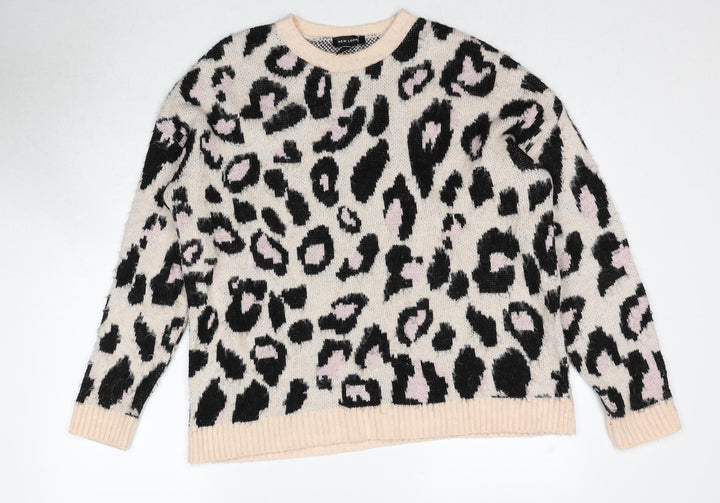 New Look Womens Multicoloured Round Neck Animal Print Acrylic Pullover Jumper Size S - Leopard Pattern