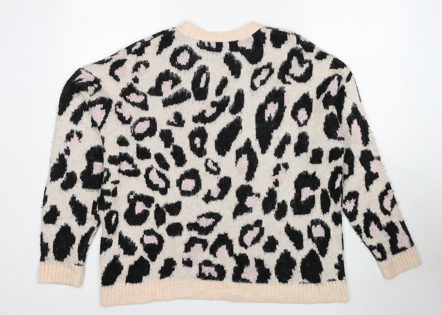 New Look Womens Multicoloured Round Neck Animal Print Acrylic Pullover Jumper Size S - Leopard Pattern