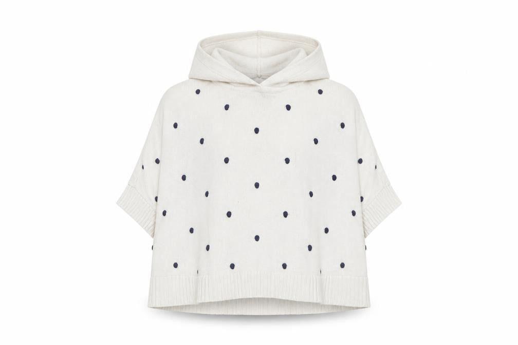 Front view of Gap girls’ ivory round neck polka dot cotton jumper, size 3, years pullover