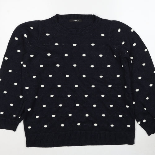 Evans Womens Blue Round Neck Polka Dot Acrylic Pullover Jumper Size 14