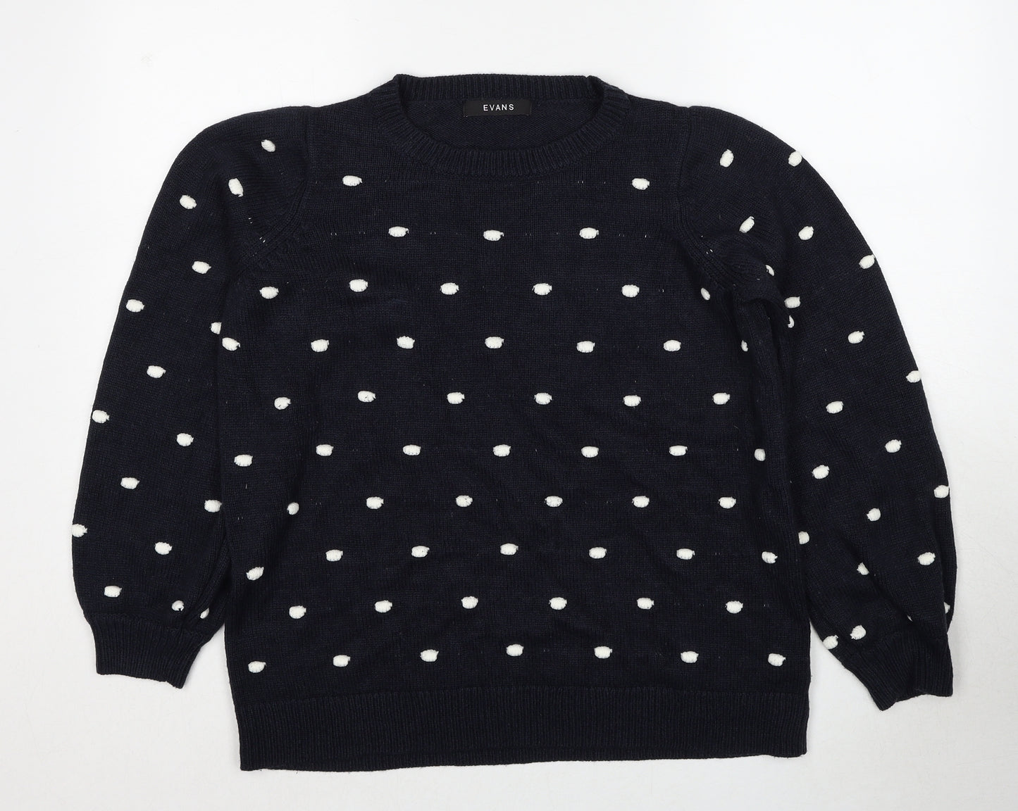 Evans Womens Blue Round Neck Polka Dot Acrylic Pullover Jumper Size 14