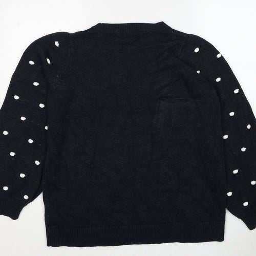 Evans Womens Blue Round Neck Polka Dot Acrylic Pullover Jumper Size 14
