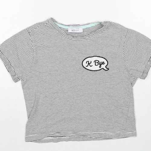 New Look Girls Black Striped Cotton Pullover T-Shirt Size S Round Neck Pullover