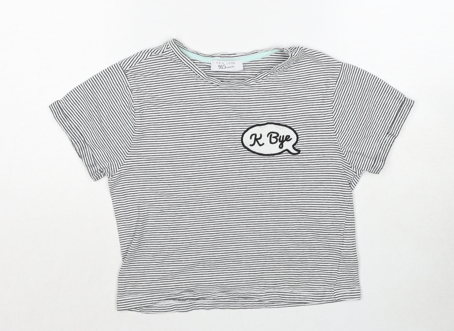 New Look Girls Black Striped Cotton Pullover T-Shirt Size S Round Neck Pullover