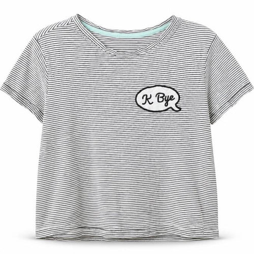 New Look Girls Black Striped Cotton Pullover T-Shirt Size S Round Neck Pullover