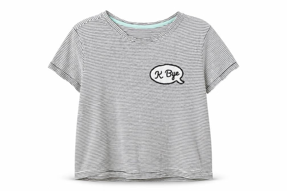 New Look Girls Black Striped Cotton Pullover T-Shirt Size S Round Neck Pullover