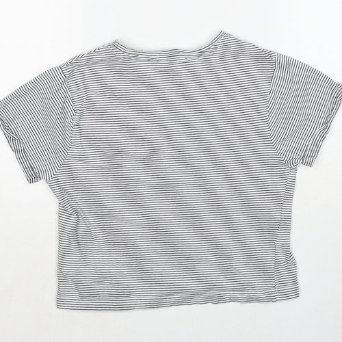 New Look Girls Black Striped Cotton Pullover T-Shirt Size S Round Neck Pullover