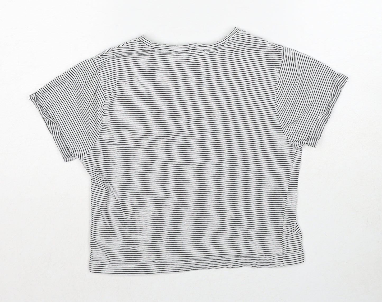 New Look Girls Black Striped Cotton Pullover T-Shirt Size S Round Neck Pullover