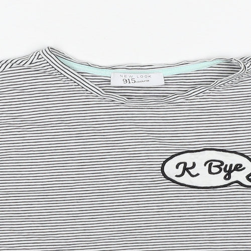 New Look Girls Black Striped Cotton Pullover T-Shirt Size S Round Neck Pullover