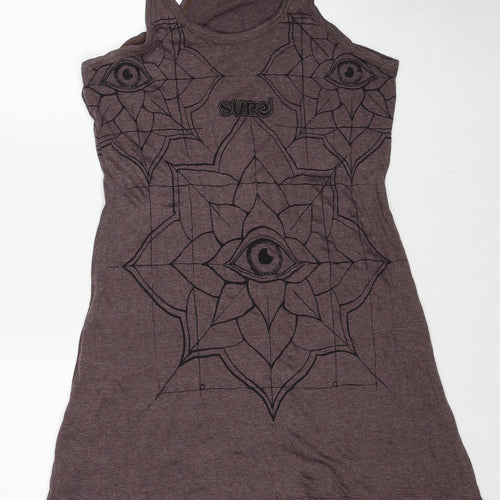 SURE Womens Brown Floral Cotton Tank Dress Size M Round Neck Pullover