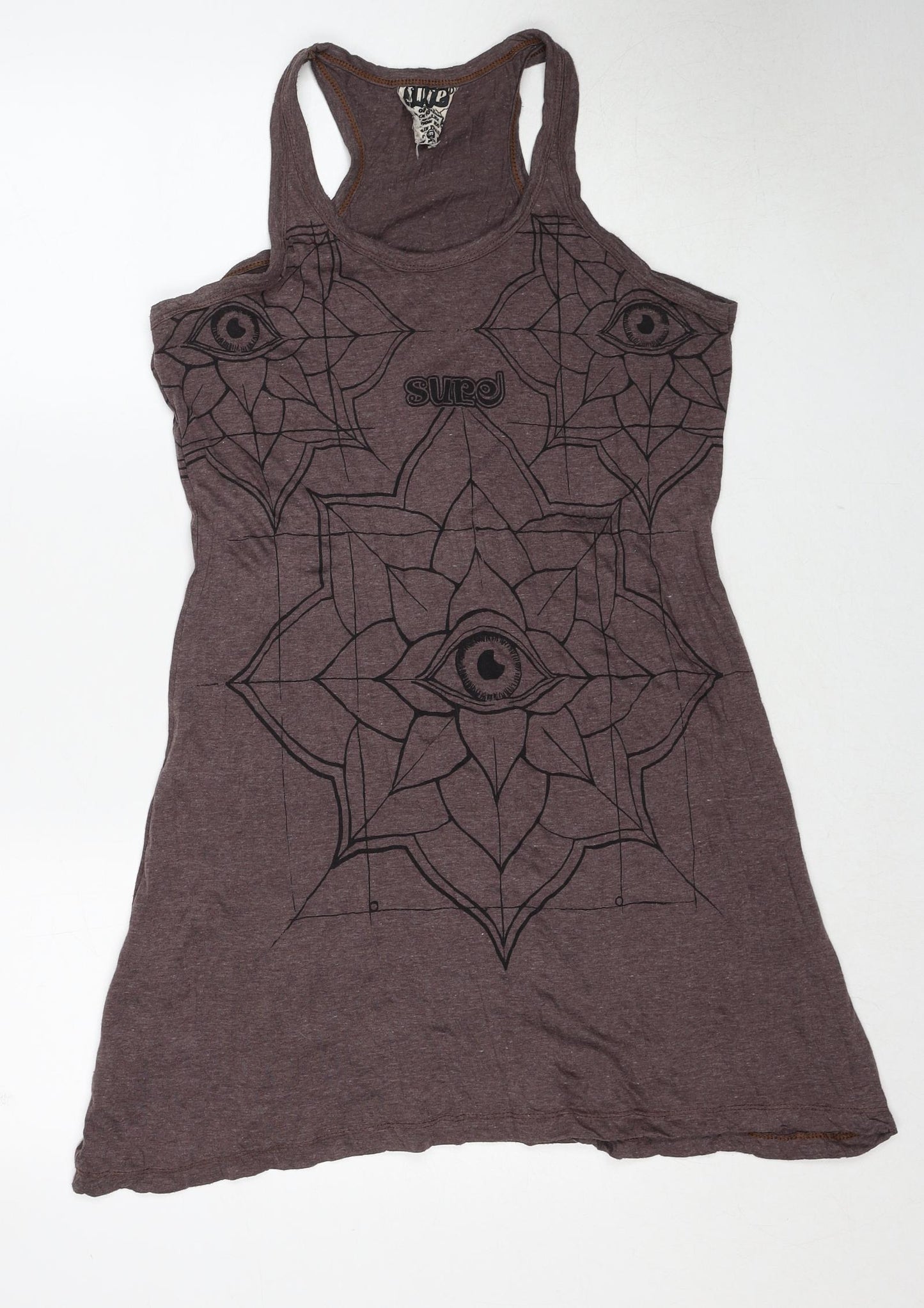 SURE Womens Brown Floral Cotton Tank Dress Size M Round Neck Pullover