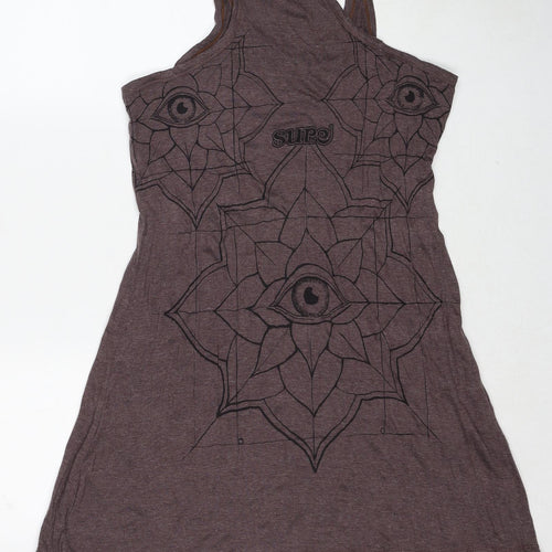 SURE Womens Brown Floral Cotton Tank Dress Size M Round Neck Pullover