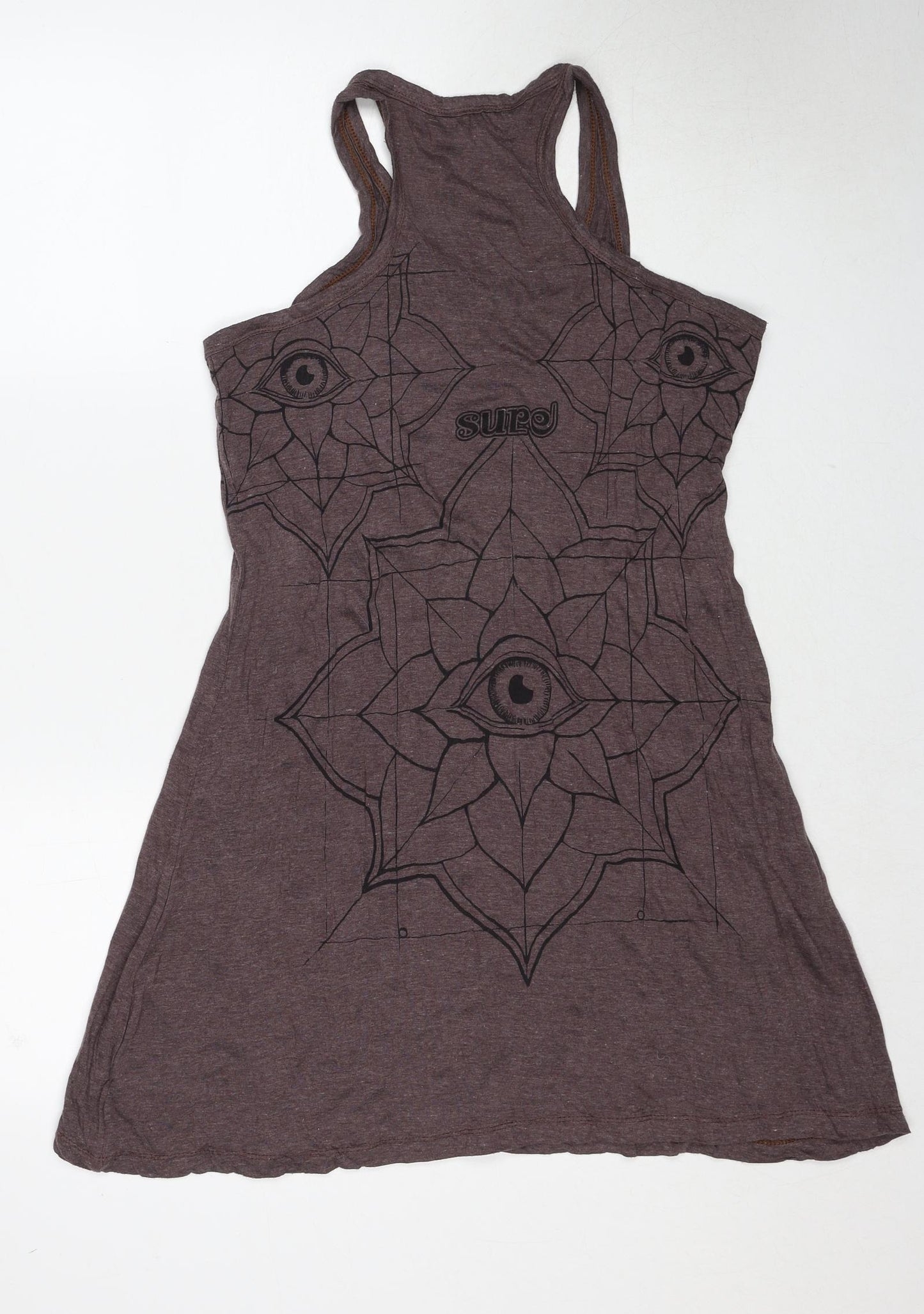 SURE Womens Brown Floral Cotton Tank Dress Size M Round Neck Pullover