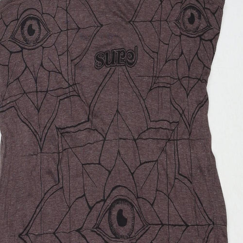 SURE Womens Brown Floral Cotton Tank Dress Size M Round Neck Pullover