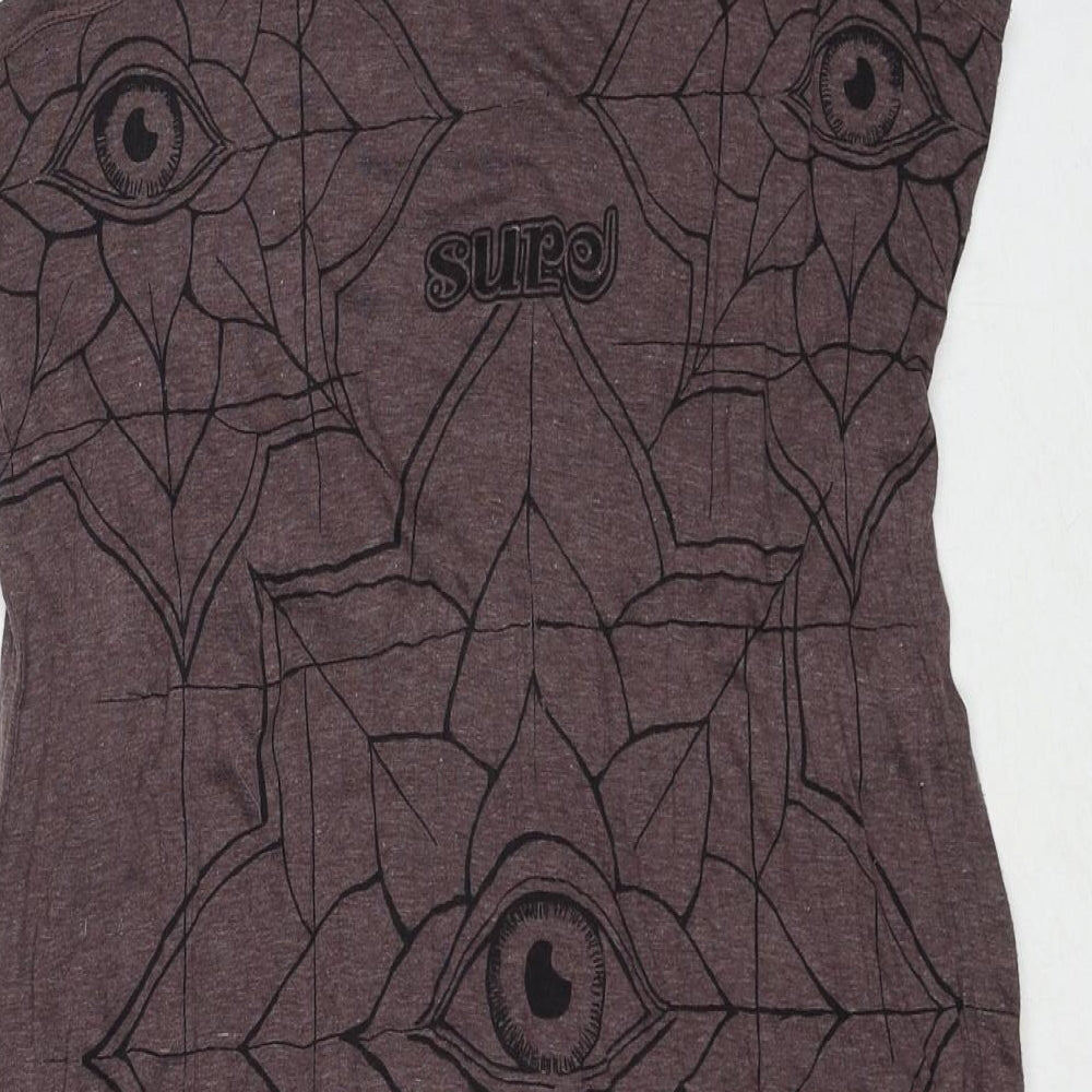 SURE Womens Brown Floral Cotton Tank Dress Size M Round Neck Pullover