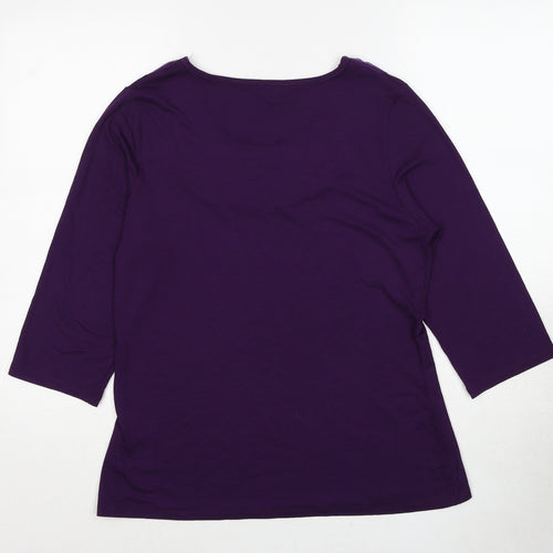 Two Tone Womens Purple Viscose Basic Blouse Size 14 Boat Neck - Embroidered Neckline