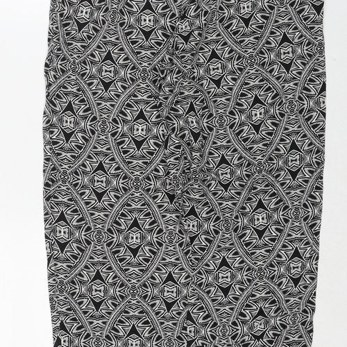 New Look Womens Black Geometric Polyester Trousers Size 10 Regular Drawstring