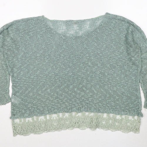 QED London Womens Green Round Neck Acrylic Pullover Jumper Size S