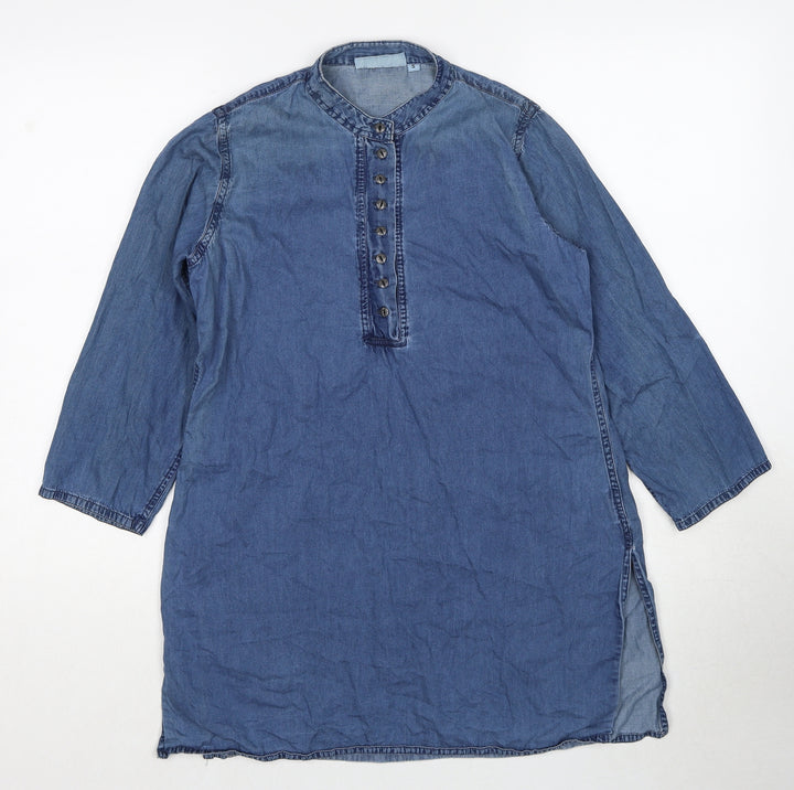 Westside Womens Blue Polyester Tunic Blouse Size S Round Neck