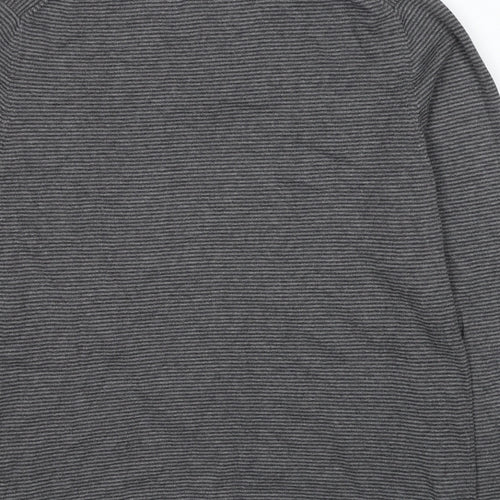 Monsoon Mens Grey Collared Striped Cotton Pullover Jumper Size L Long Sleeve