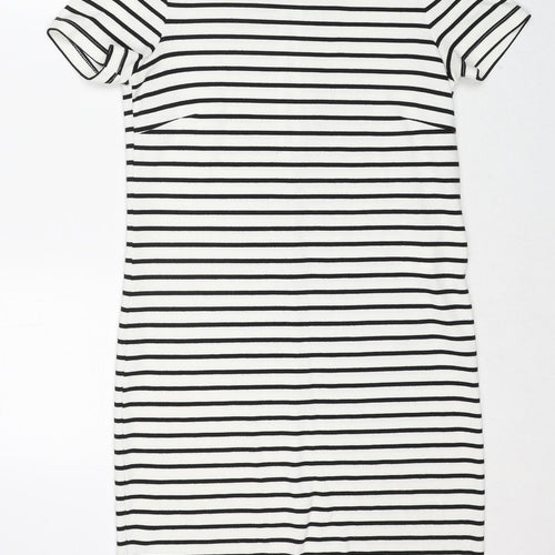 VILA Womens White Striped Polyester T-Shirt Dress Size XS Round Neck Zip