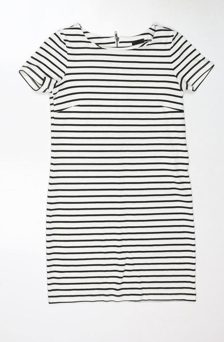 VILA Womens White Striped Polyester T-Shirt Dress Size XS Round Neck Zip