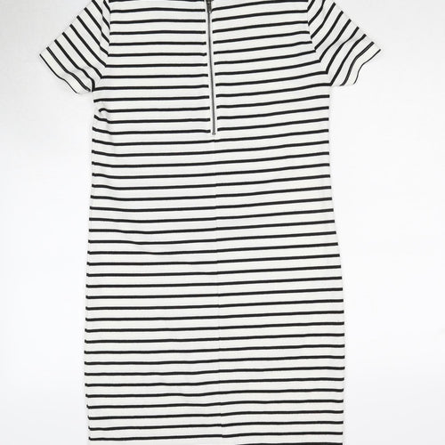 VILA Womens White Striped Polyester T-Shirt Dress Size XS Round Neck Zip