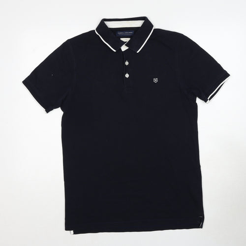 JACK & JONES Mens Blue Cotton Polo Size L Collared Pullover