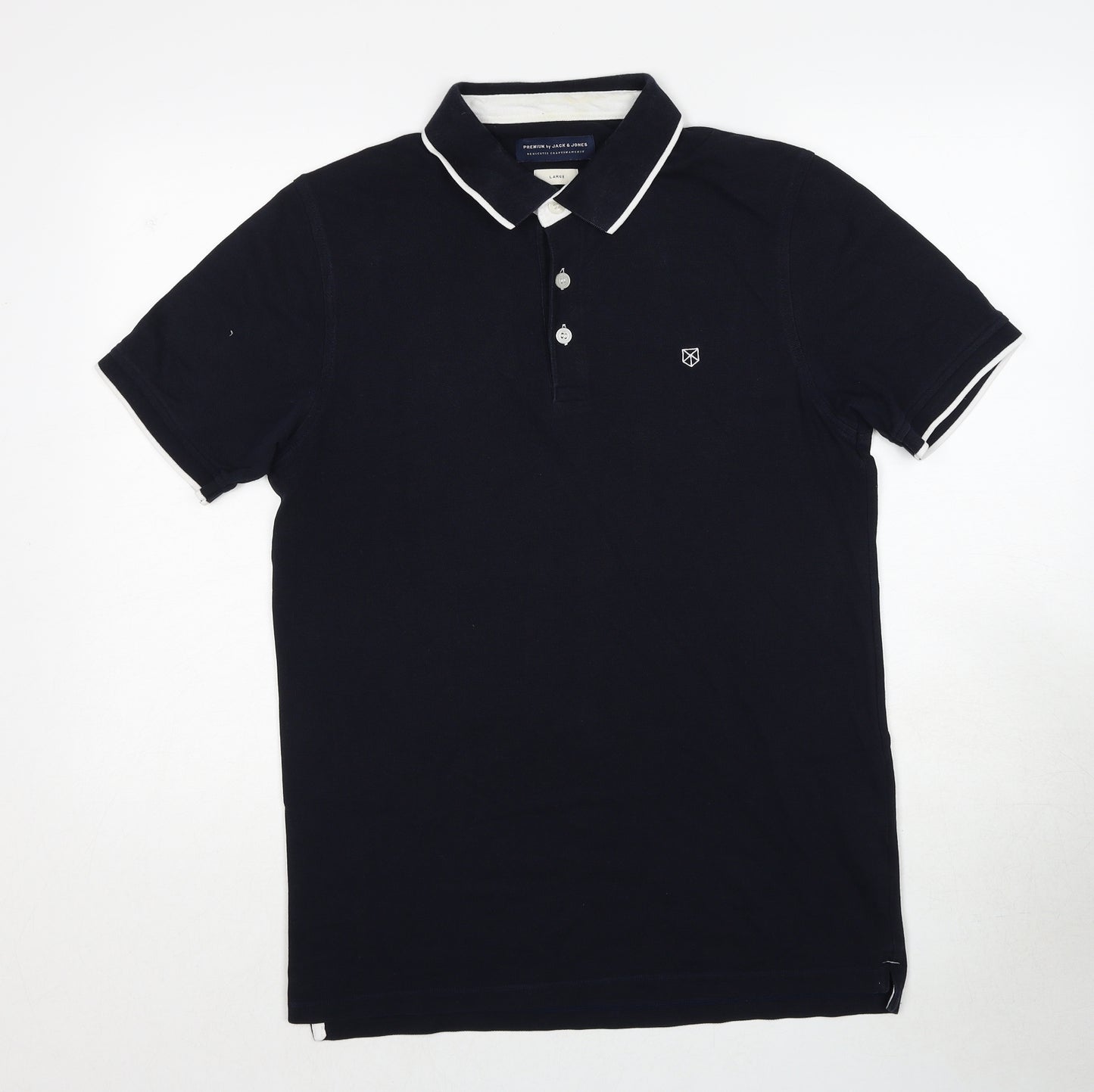 JACK & JONES Mens Blue Cotton Polo Size L Collared Pullover
