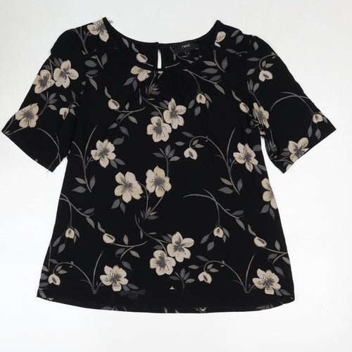 NEXT Womens Black Floral Viscose Basic Blouse Size 20 Round Neck