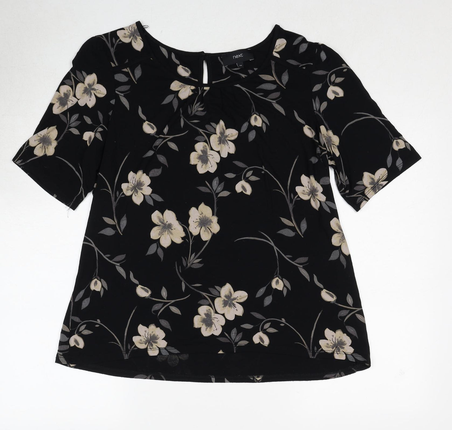 NEXT Womens Black Floral Viscose Basic Blouse Size 20 Round Neck