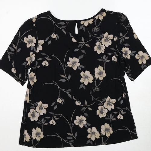 NEXT Womens Black Floral Viscose Basic Blouse Size 20 Round Neck