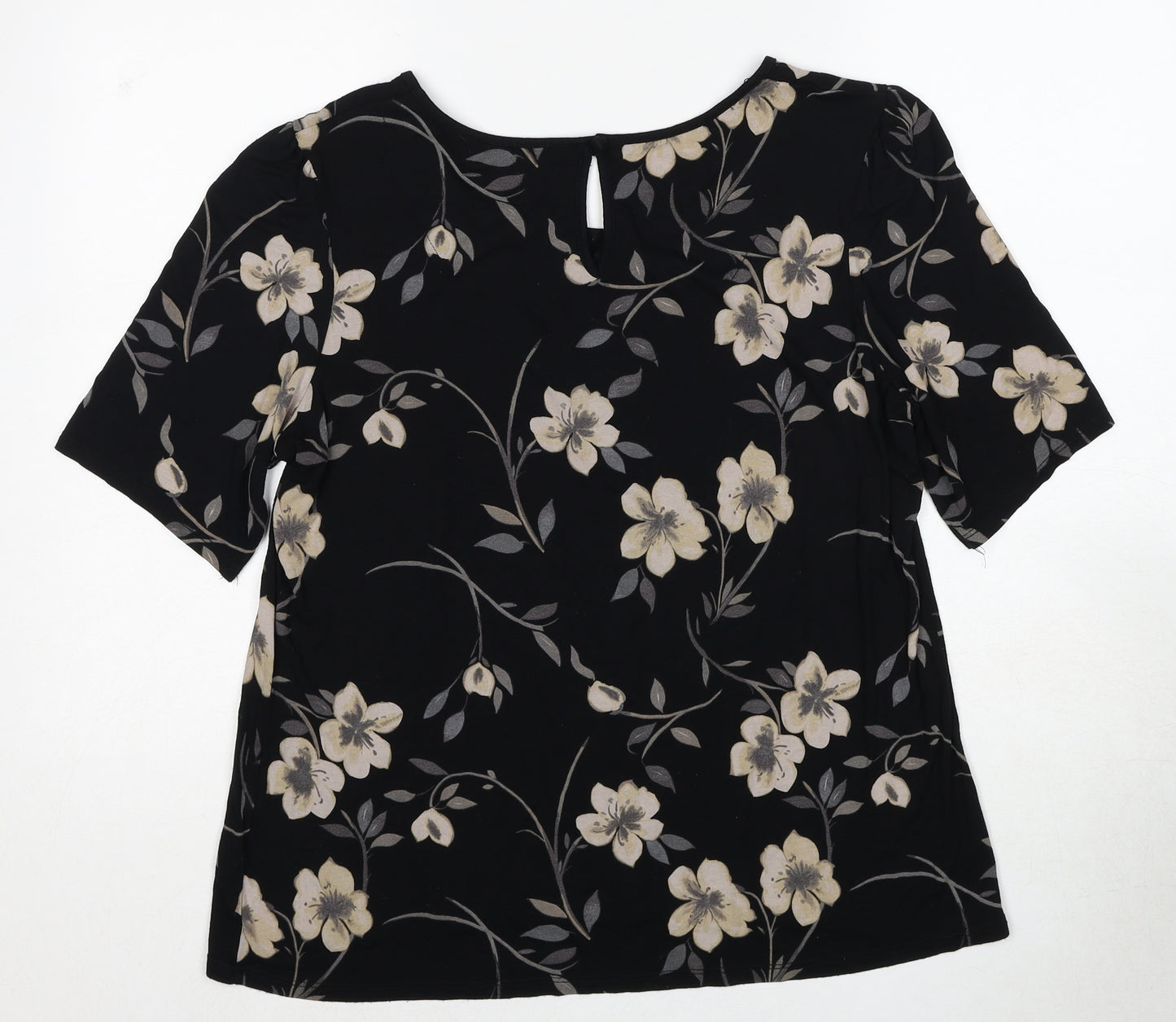 NEXT Womens Black Floral Viscose Basic Blouse Size 20 Round Neck