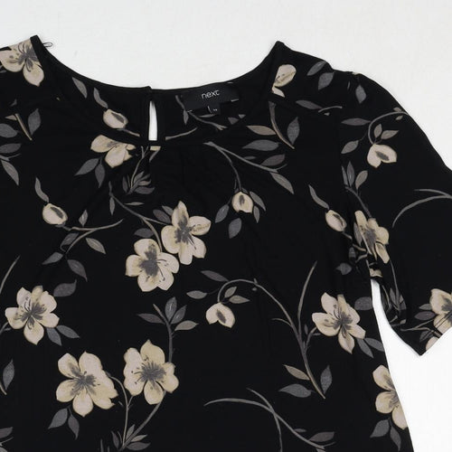 NEXT Womens Black Floral Viscose Basic Blouse Size 20 Round Neck