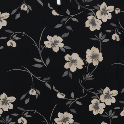 NEXT Womens Black Floral Viscose Basic Blouse Size 20 Round Neck