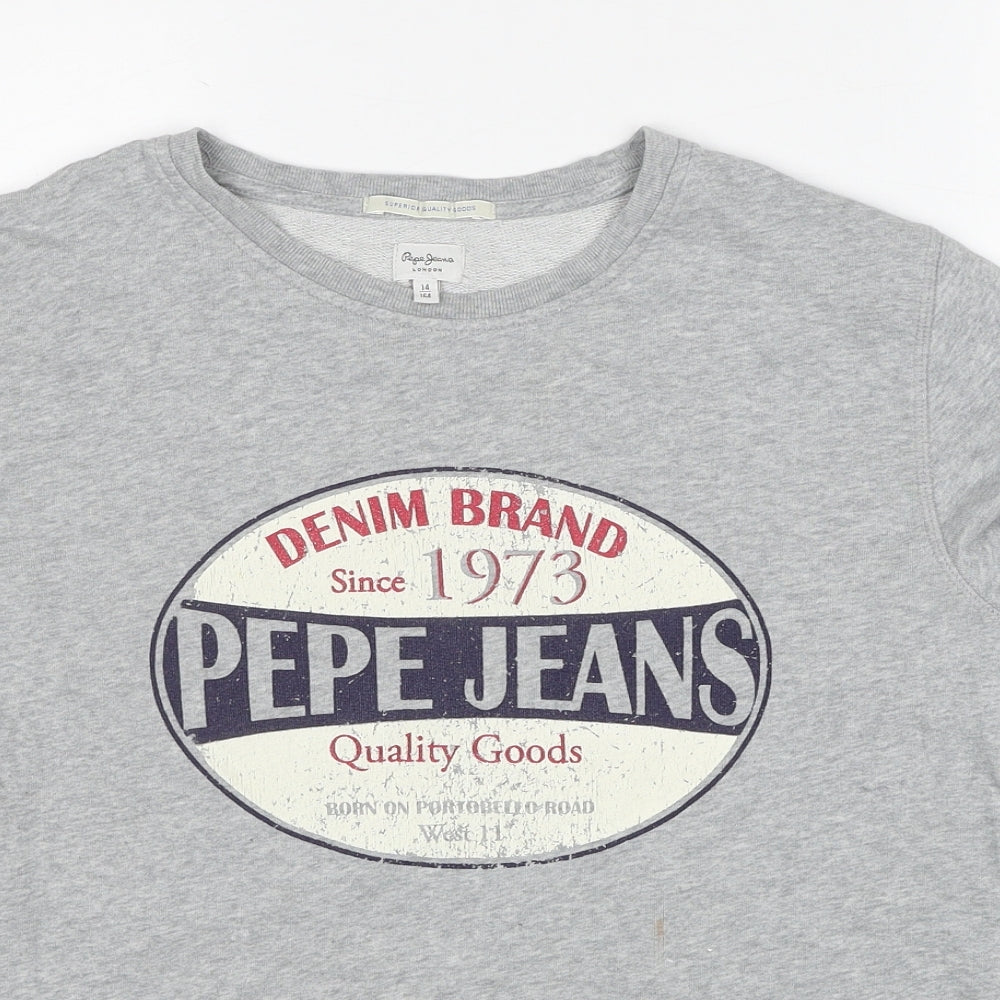 Pepe Jeans London Boys Grey Cotton Pullover Sweatshirt Size 14 Years Pullover