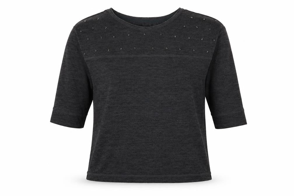 Front view of Next women’s grey round neck polyester jumper, size UK 8