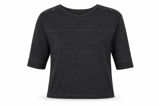 Front view of Next women’s grey round neck polyester jumper, size UK 8