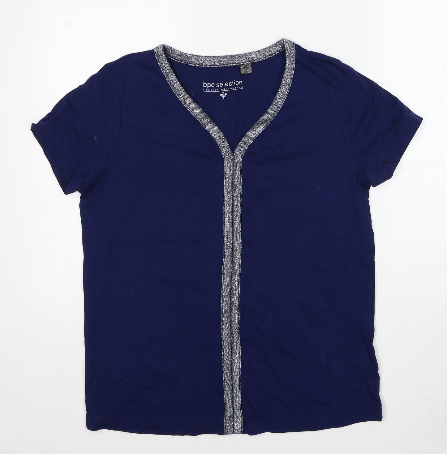 BPC Collection Womens Blue Cotton Basic Blouse Size M V-Neck