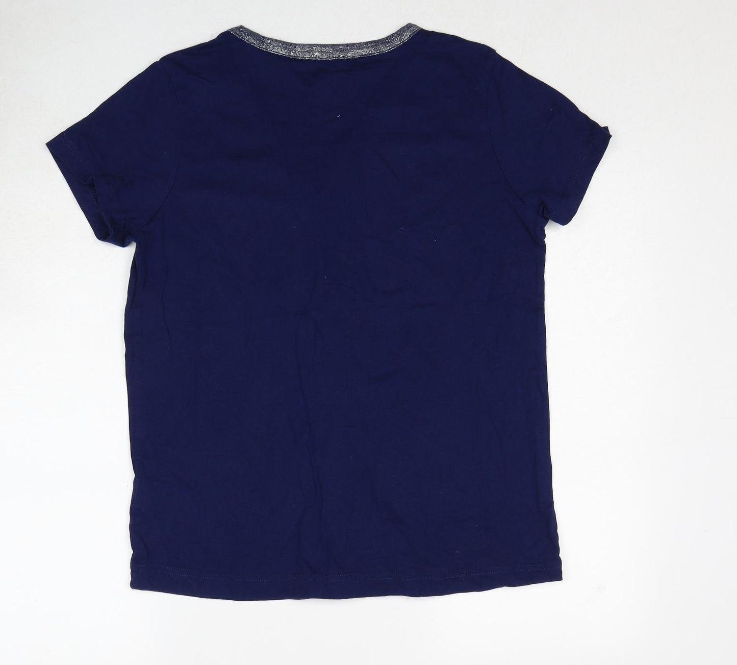 BPC Collection Womens Blue Cotton Basic Blouse Size M V-Neck