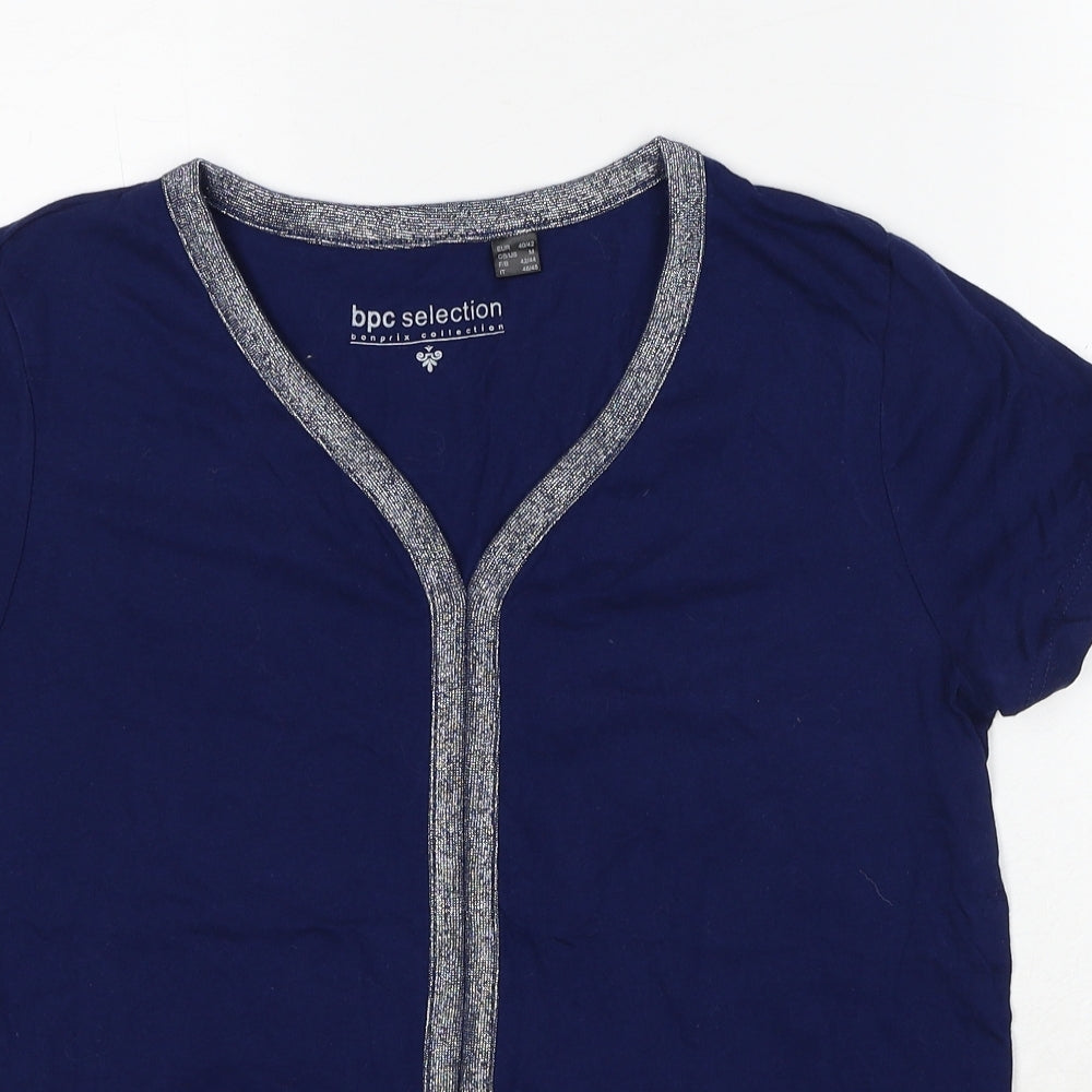 BPC Collection Womens Blue Cotton Basic Blouse Size M V-Neck