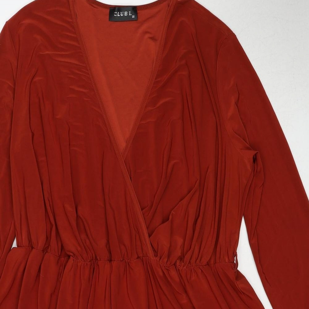 Club L Womens Brown Polyester Fit & Flare Size 22 V-Neck Pullover