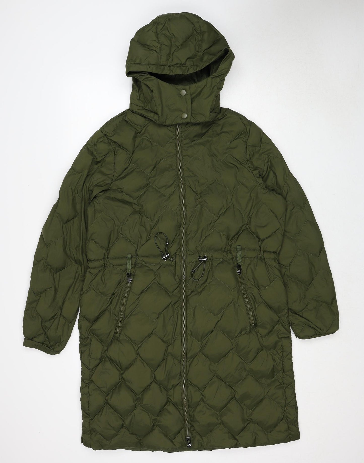 Marks and Spencer Womens Green Quilted Coat Size 16 Zip