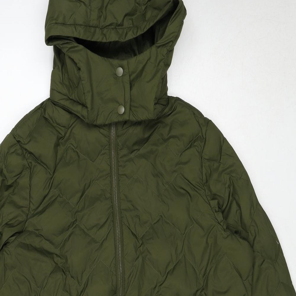 Marks and Spencer Womens Green Quilted Coat Size 16 Zip