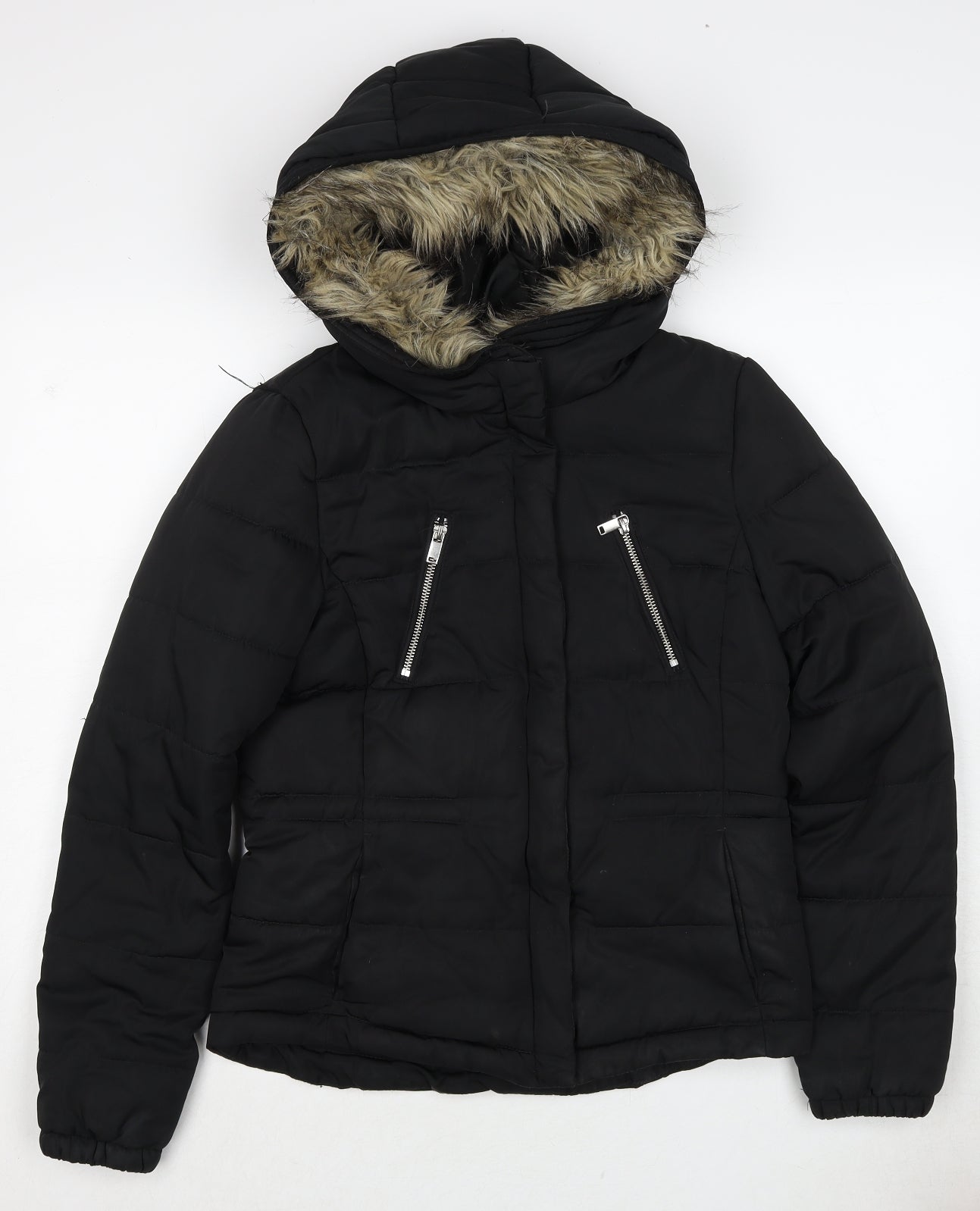 H&M Womens Black Puffer Jacket Jacket Size 8 Zip
