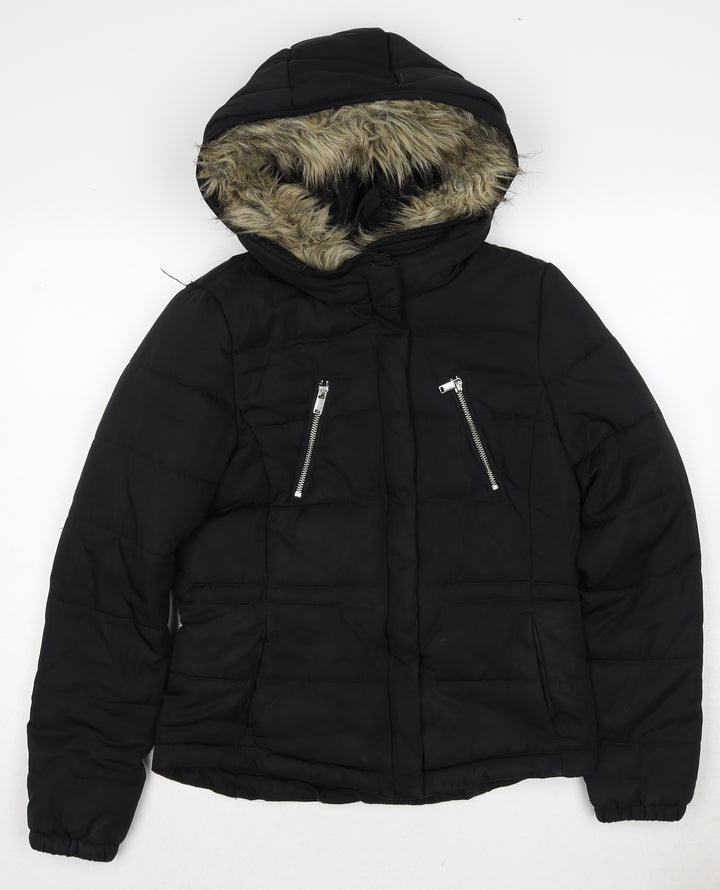 H&M Womens Black Puffer Jacket Jacket Size 8 Zip