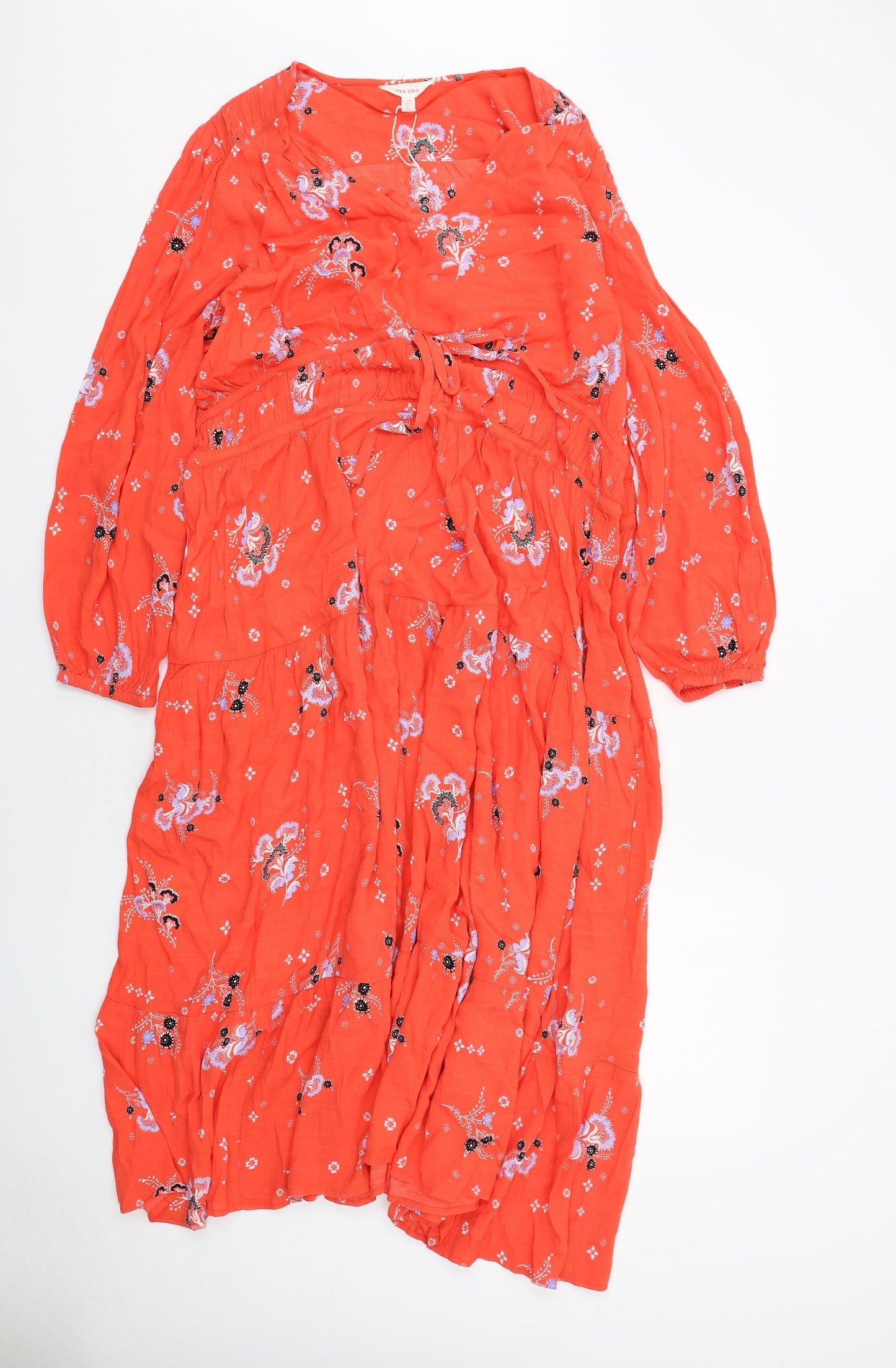 Marks and Spencer Womens Red Floral Viscose A-Line Size 22 V-Neck Zip
