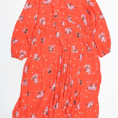 Marks and Spencer Womens Red Floral Viscose A-Line Size 22 V-Neck Zip
