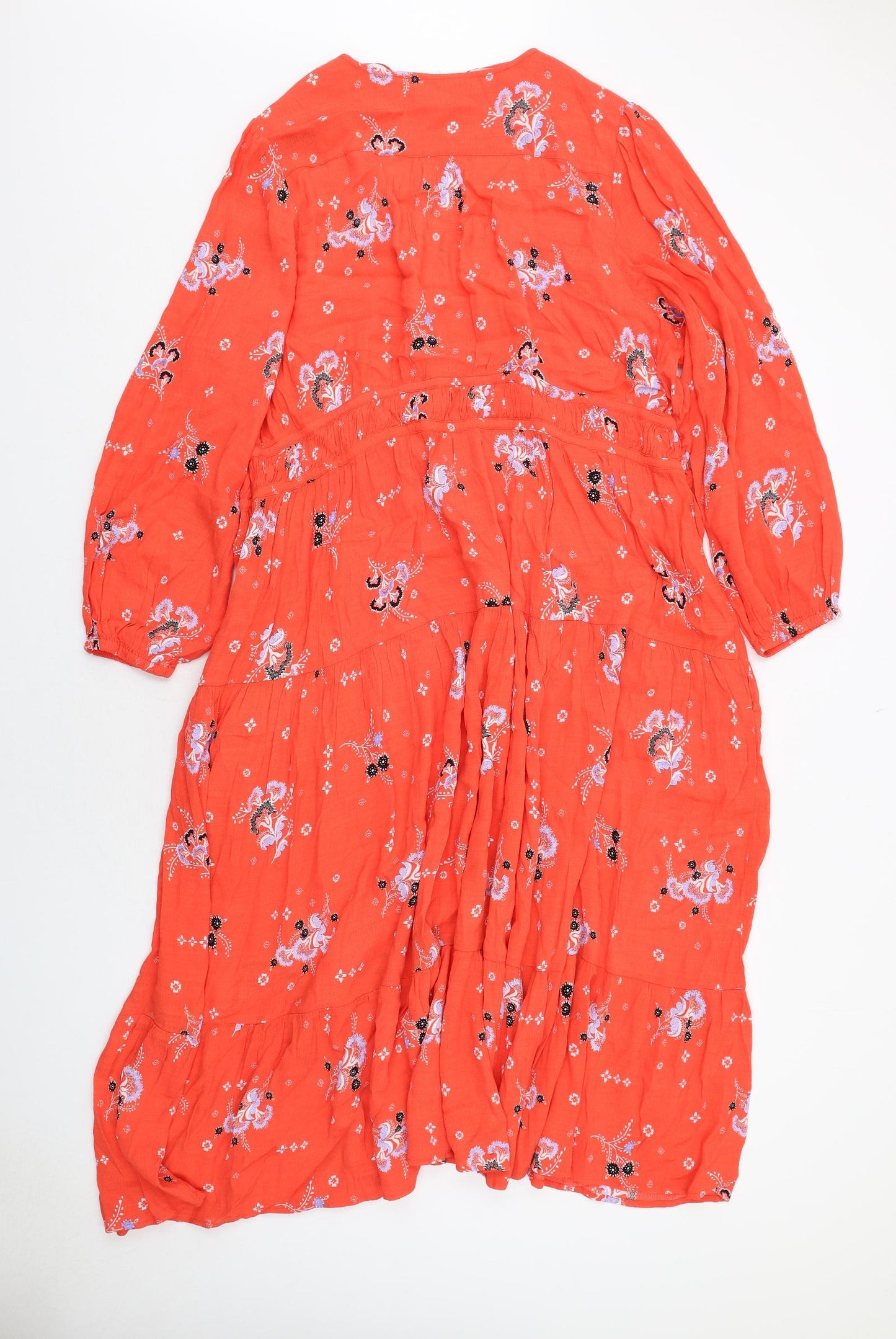 Marks and Spencer Womens Red Floral Viscose A-Line Size 22 V-Neck Zip