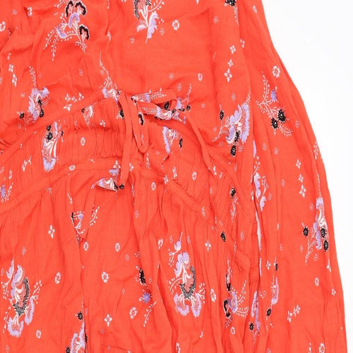 Marks and Spencer Womens Red Floral Viscose A-Line Size 22 V-Neck Zip